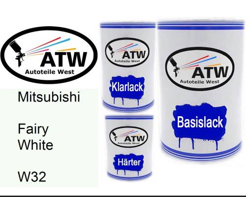 Mitsubishi, Fairy White, W32: 500ml Lackdose + 500ml Klarlack + 250ml Härter - Set, von ATW Autoteile West.